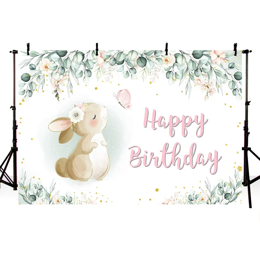 Photography Background Spring Floral Easter Bunny Birthday Party Rabbit Butterfly Decoration Backdrop 1 set