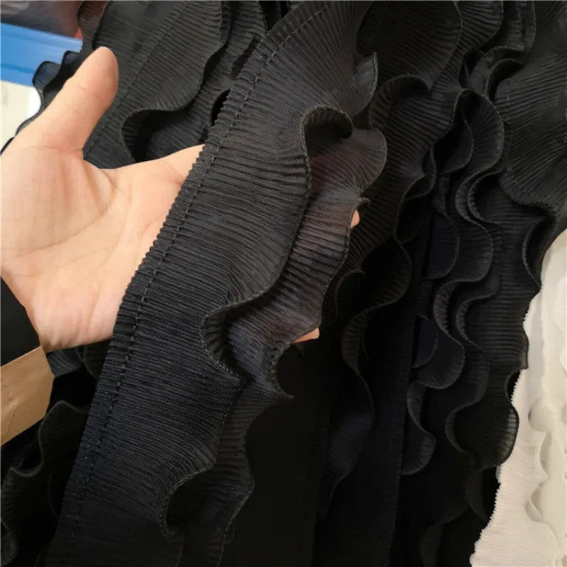 Chiffon Lace Fabric 8CM Wide Modern Pleated Chiffon Elastic Lace Frilly Dress Collar Provide Purified Ribbon 3d Flowers Of Embroidery Diy Crafts lace fabric lace ribbon chiffon fabric lace garment accessories lace sewing supplies chiffon lace fabric lace decoration lace accessories lace sewing accessories clothing accessories