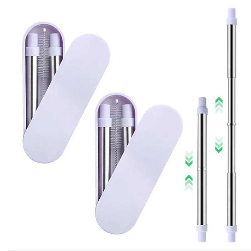 

Foldable Stainless Steel Drinking Straw Reusable Collapsible Silicone Metal Straw with Case and Brush for Travel Outdoor Bar