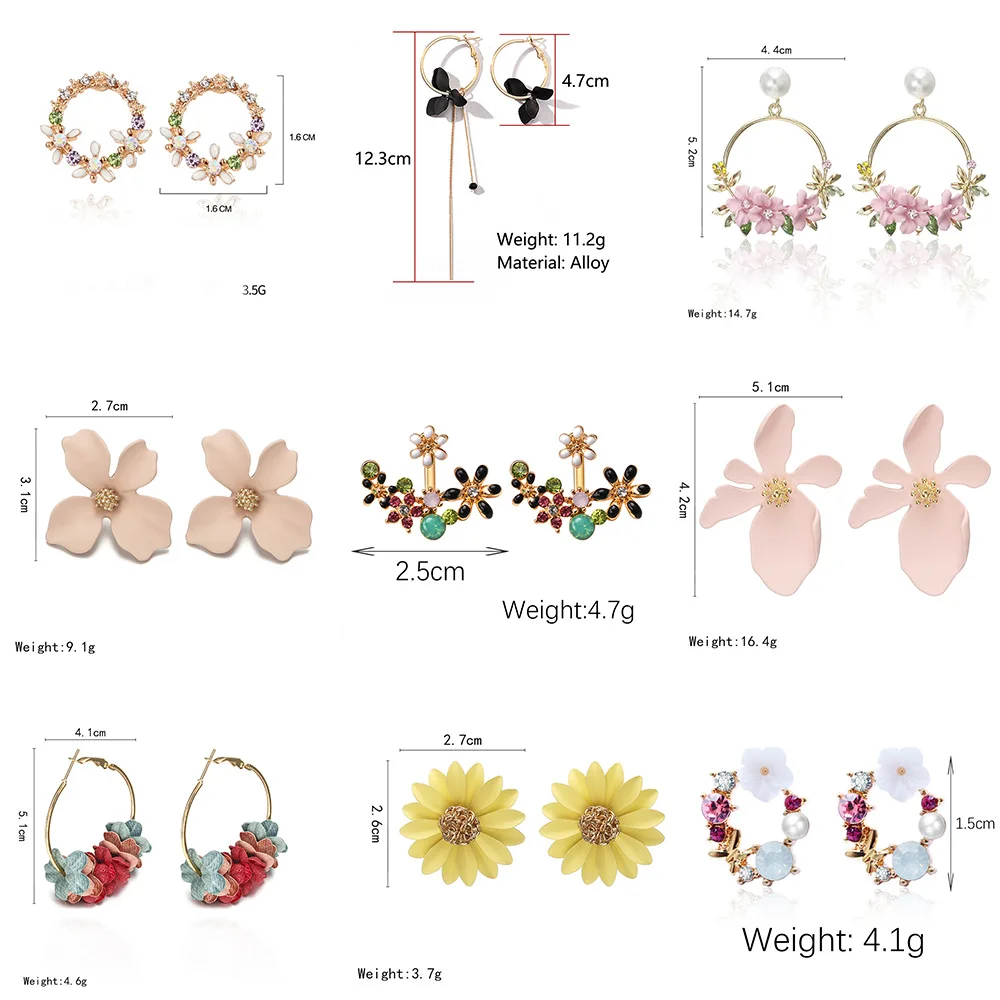 Trendy Cute Pink Flower Earrings For Women Girls Jewelry Female Rhinestone Gold Metal Round Circle Drop Gifts Brincos | Украшения и