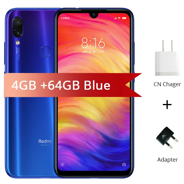 Blue Глобальный Встроенная память Xiaomi Redmi Note 7 Note7 4 GB 64 GB Snapdragon 660 4000 мА/ч, 48MP камеры 6," Тип C полная Экран смартфон - Цвет: Blue