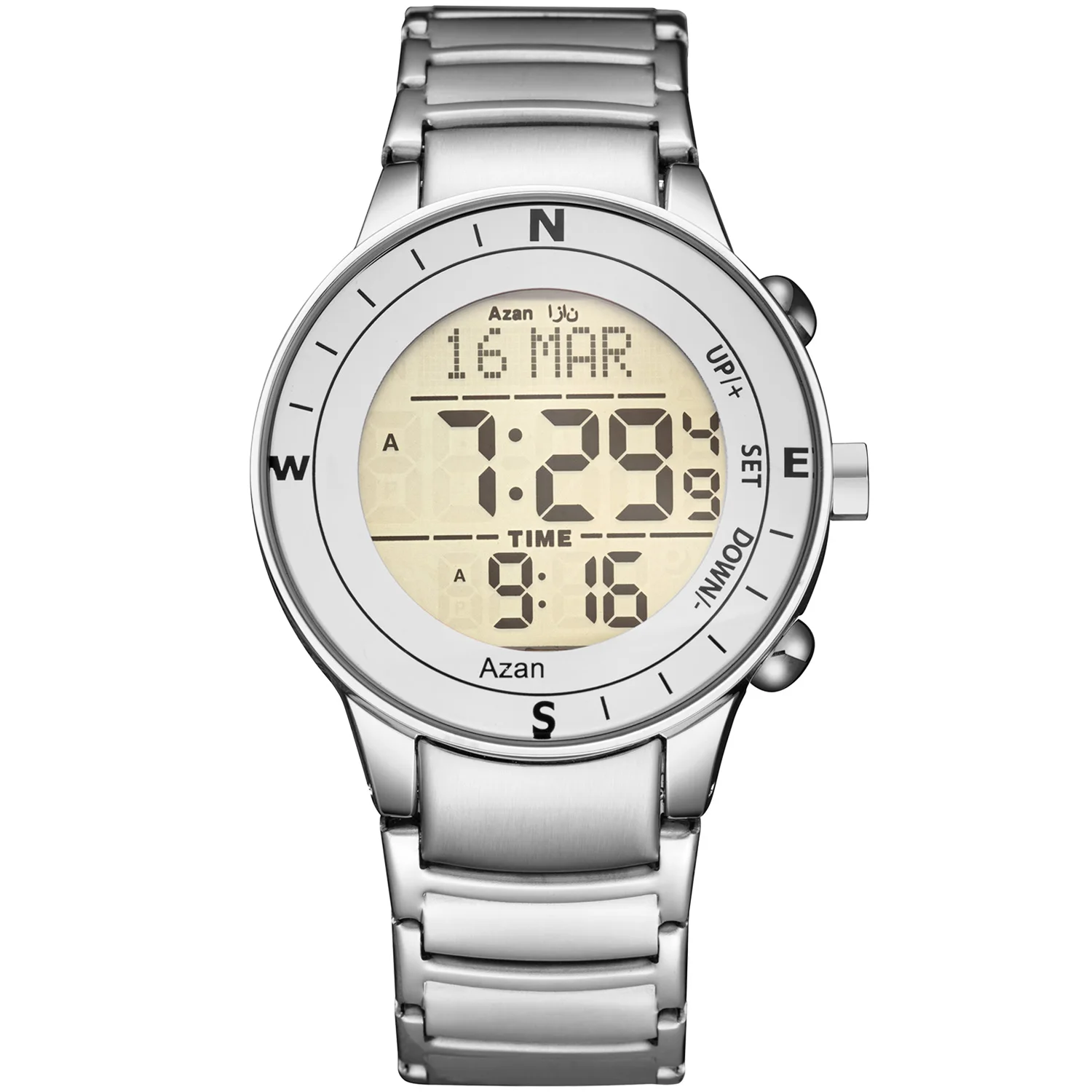 2021 new arrival Stainless Steel Digital Watches arabic Islamic Qibla Direction Al Azan Wrist Watch for Muslim Prayers 