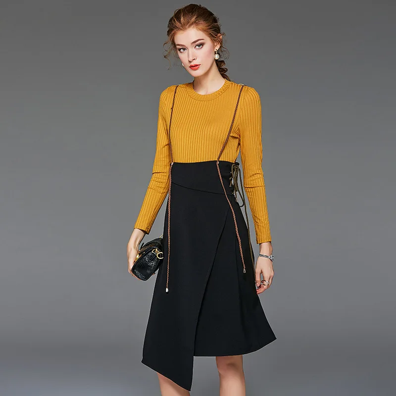 D906810 Pak-Jurk 2019 Vrouw Lange Mouw Een-Lijn Rok Herfst Jurk D906810 Pak-Jurk 2019 Vrouw Lange Mouw Een-Lijn Rok Herfst Jurk