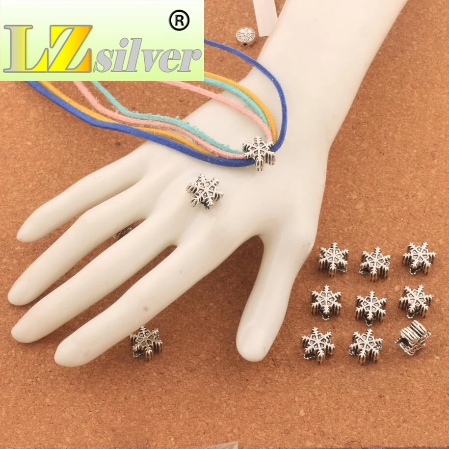 Snowflake Star Big Hole Beads Christmas Gift 72PCS zinc alloy Fit European Bracelets Jewelry DIY L1349 12x14mm