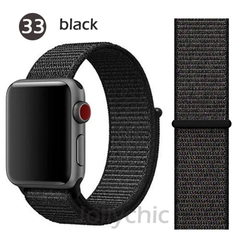 Нейлоновая Мягкая дышащая повязка для Apple Watch Series 4 3/2/1 полосы 38 мм 42 ММ сменная Спортивная петля для iwatch 4 3 2 1 40 мм 44 мм - Цвет ремешка: black
