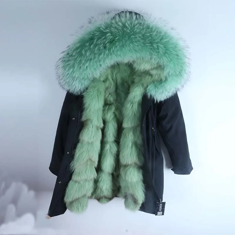 fox fur liner F Парка повседневное пальто из натурального меха зимняя куртка для женщин натуральный Лисий меховой капюшон, воротник лиса енот верхняя одежда на подкладке теплая уличная Новинка - Цвет: fox fur liner F
