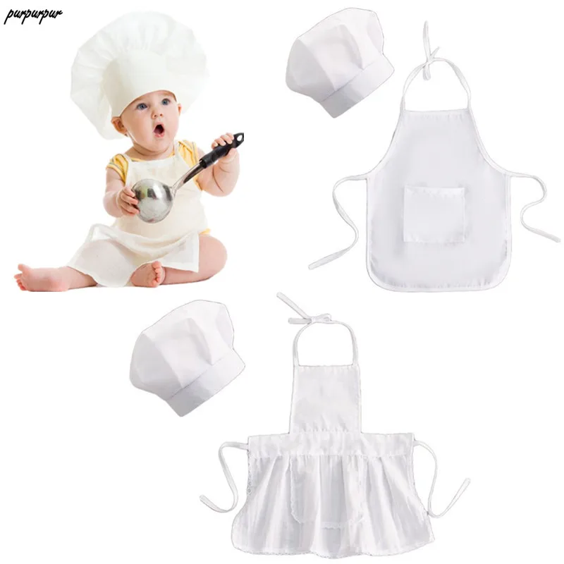 S Trouble 2 Pcs Mignon Bebe Chef Tablier Et Chapeau Infantile Enfant Blanc Cuisinier Costume Photographie Prop Jeux D Imitation Deguisements Helpacreche Co Za