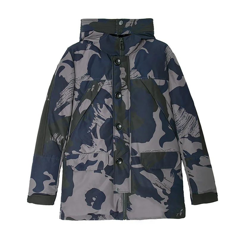 Камуфляжные пуховики куртки новая зимняя одежда Мужская ветровка с капюшоном мужская верхняя одежда мужская парка зимняя куртка мужская - Цвет: Синий