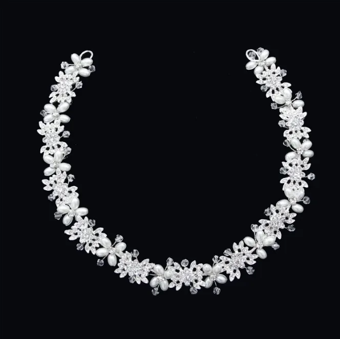Handmade Floral Crystal Bridal Tiaras Crown Rhinestone Diadem Pageant Veil Tiara Pearl Headbands Wedding Prom Hair Accessories hair accessory hair headdress bridal headwear hair band crown