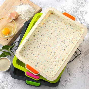 

2020 New Silicone Baking Tray Non-stick Square Cake Tray Thickened Portable Handle Biscuit Bread Baking Tray Baking Pan for Oven