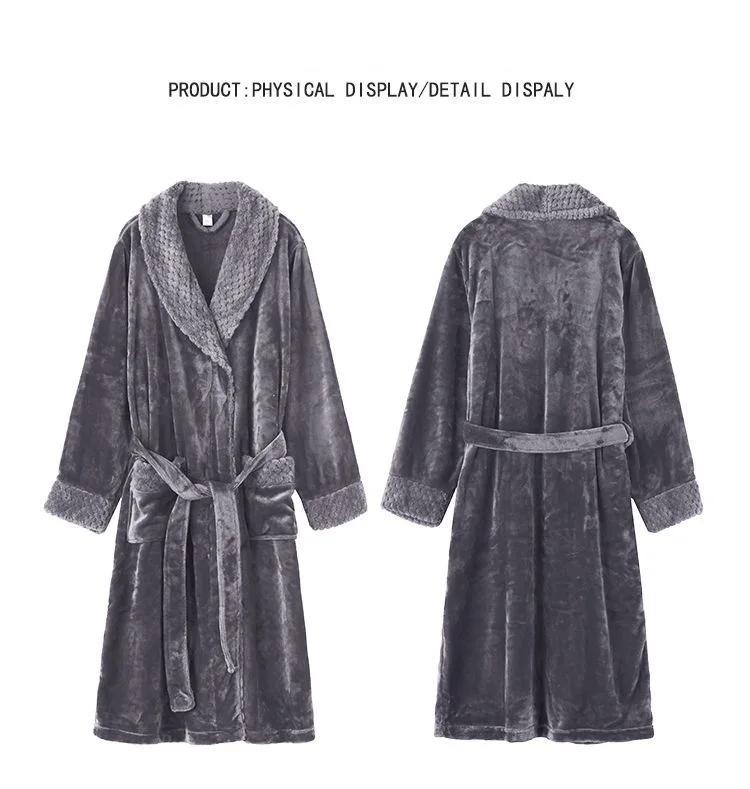 Женский мужской зимний фланелевый Халат размера плюс, удлиненный теплый Халат с капюшоном для влюбленных, толстое кимоно, банный халат