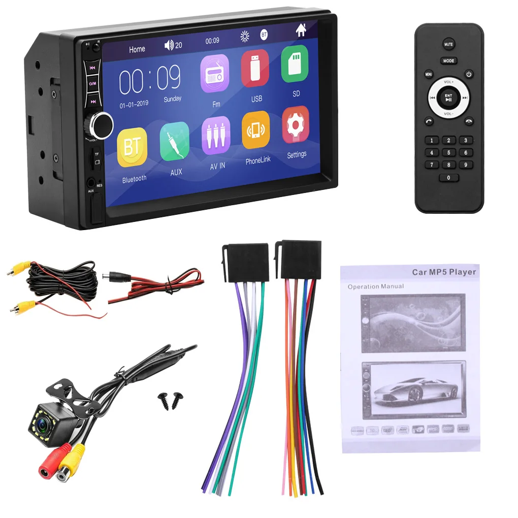 HD 2DIN 7 дюймов Автомобильный стерео радио FM/USB BT MP5 плеер телефонная связь+ Поддержка сабвуфера+ камера