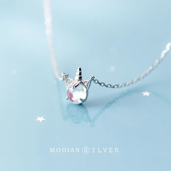 

Modian Authentic 925 Sterling Silver Cute Unicorn Crystal Pendant Necklace for Women Link Chain Necklace Fine Jewelry Bijoux