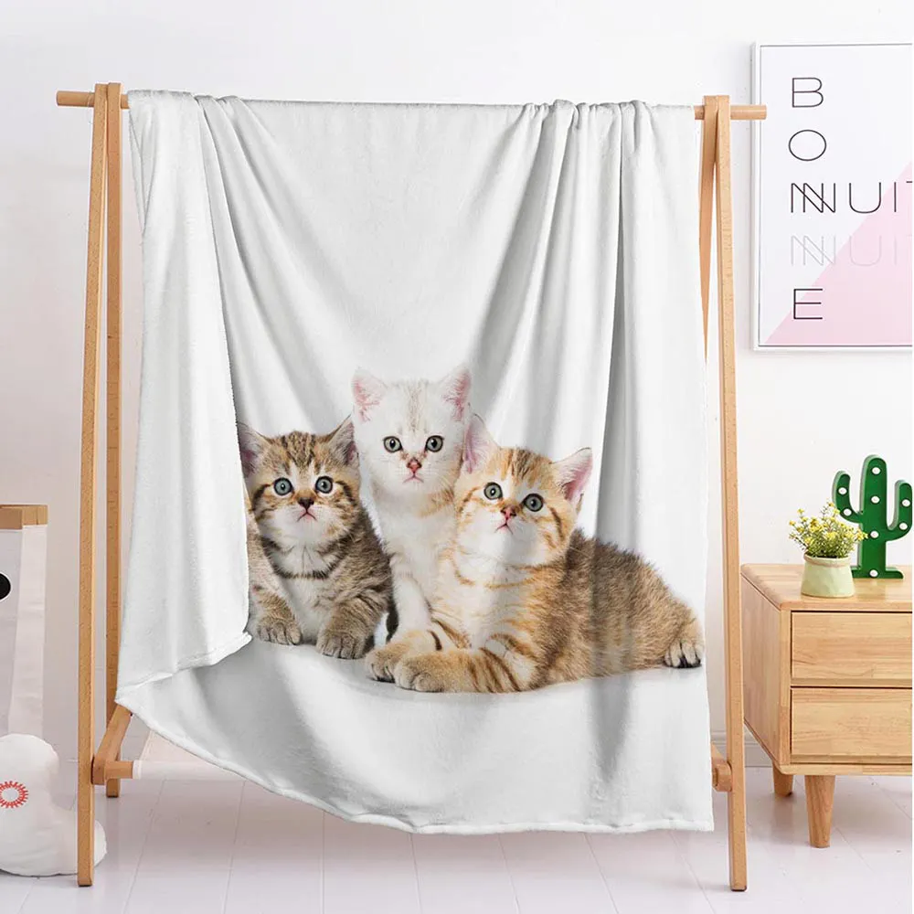 

2020 three kittens animal Custom blankets Large and small size throw blanket tapestry sleeping blanket flannel blanket bedding