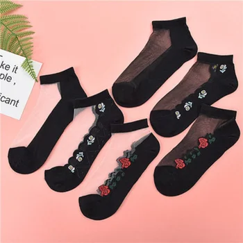 

5 Pairs/set Crystal Silk Female Non-slip Boat Socks Sweat-absorbent Breathable Socks Women Spring and Summer Cotton Bottom Socks