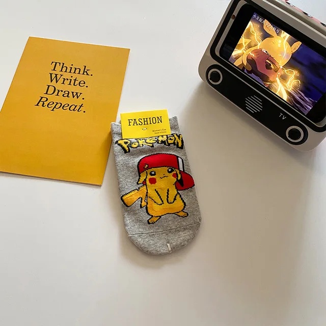 Cute Pokemon Pikachu Figure Cotton Socks Pokemon Squirtle Charmander Bulbasaur Anime Cosplay Men Women Ankle Cotton Socks Pale Pinkish Gray