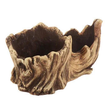 

Creative Flowerpot Simulated Wood Grain Stump Root Cement Basin Double Compartments Pot Succulent Plant Potted Acessories for Ho