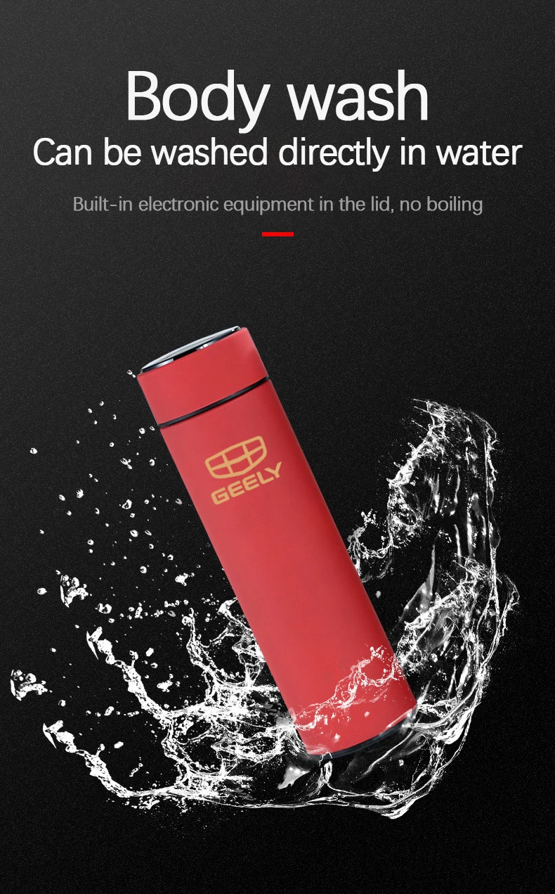 500ml Car Style Pink Smart Thermos Mug LED Temperature Display Stainless Steel Cup With Logo For Geely ck Emgrand ec7 gt gc9 gl