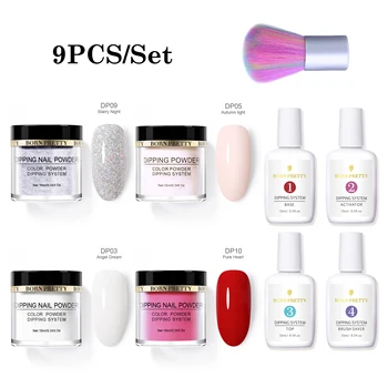 

BORN PRETTY 9PCS Dipping Nail Powder Kit 10ml Glittery Pingment Dust Powder Dippping System Natural Dry Decoration Nail Powder