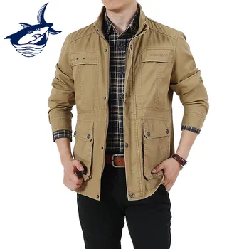 

Tace & Shark Jacket Men Clothes 2018 Autumn Military Jacket Stand Collar Multi-pockets Zipper Safari Outdoors Jackets & Coats