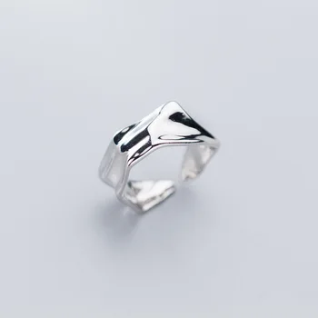 

100% Real 925 Sterling Silver Smooth Irregular Trendy Middle Finger Ring Adjustable Size For Women Lady Daughter Gift