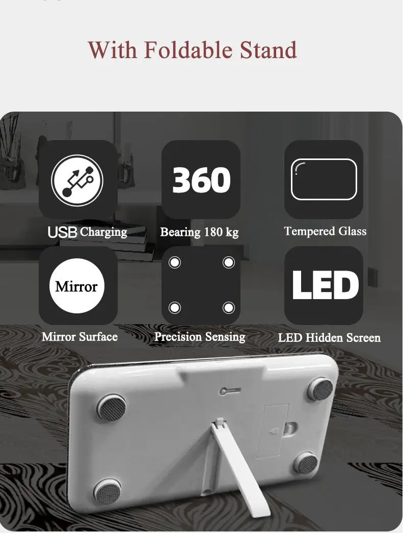 Интеллектуальный светодиодный весы с зеркальной поверхностью, бытовые электронные весы, мини-весы для здоровья, заряжаемые от USB