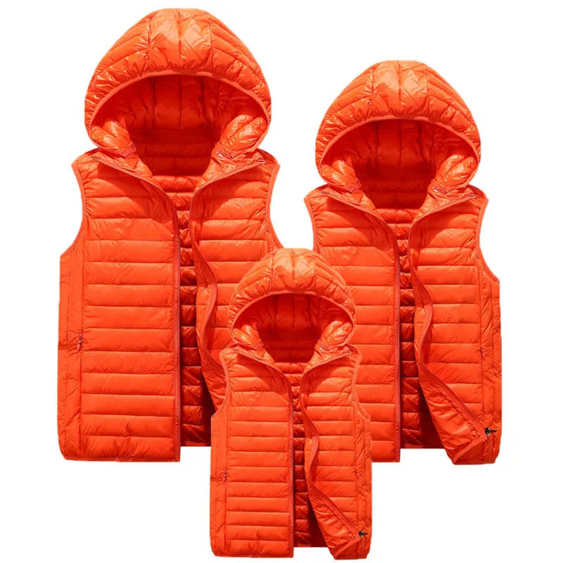 

Fashion Hooded Vests Men Woman child Winter Warm Sleeveless Jackets Men Coats Solid Casual Vest Male Waistcoats