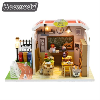 

Hoomeda DIY Dollhouse Handmade Miniature Classroom Wooden Doll House with Furniture Graduate Gift Splicing Toy