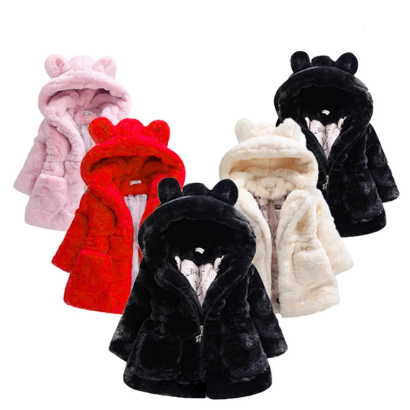 Baby Autumn Winter Waistcoat Children's Rabbit ears Fur Girls Artificial fur Coat Kids Faux Fur Fabric Clothes Fur coat