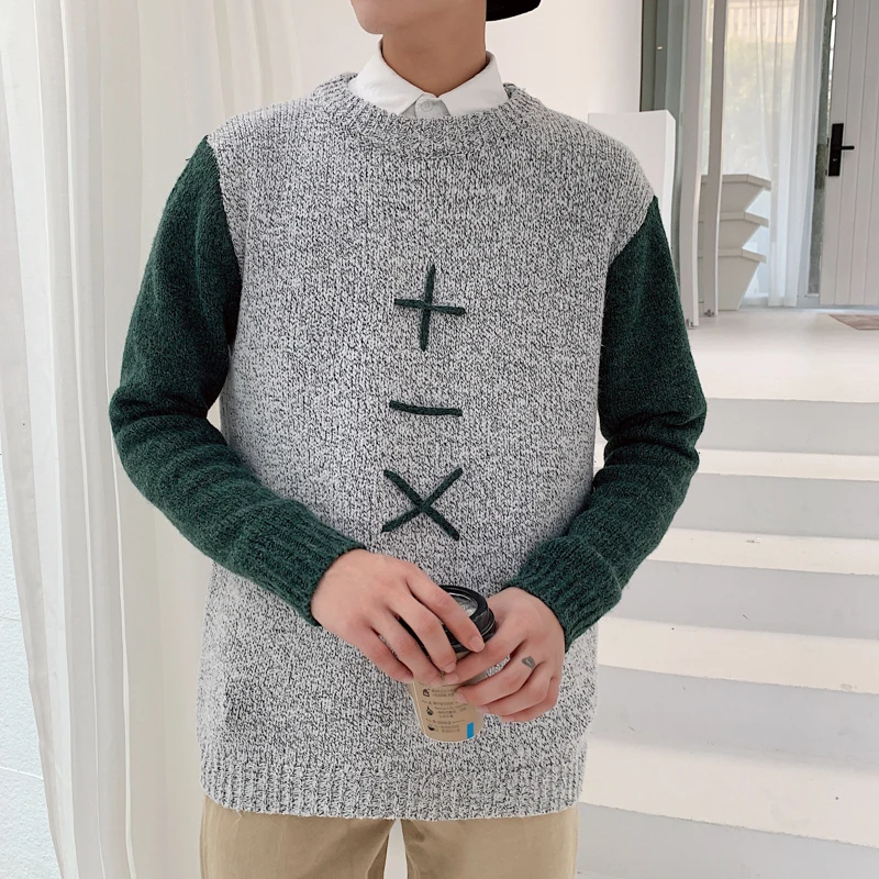 

2018 Winter Men's Stitching Color Woolen Knitting In Warm Cashmere Sweaters Fashion Pullover High-quality 3 Color Coats M-2XL