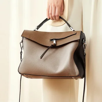 

Real leather lady's bag 2020 new simple cowhide bag Korean version soft leather one shoulder slung bag hit color