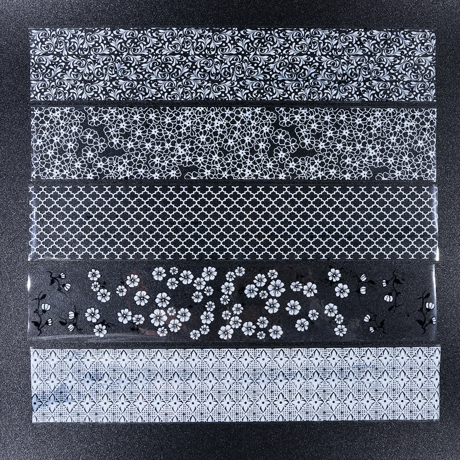 10 шт черно-белые кружева цветок дизайн переводная Фольга Набор для ногтей голографические наклейки на художественное оформление ногтей Маникюр наклейки CH9102