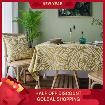 

Japanese Artistic Jacquard Waterproof Tablecloth Imitated Cotton and Linen Tablecloth Rectangular Coffee Table Cloth Tassel