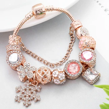 

BAOPON New Rose Gold Crystal Snowflake Beads Bracelets For Women Charm Fine Bracelets Bangles Femme Bridal Wedding Jewelry Gift
