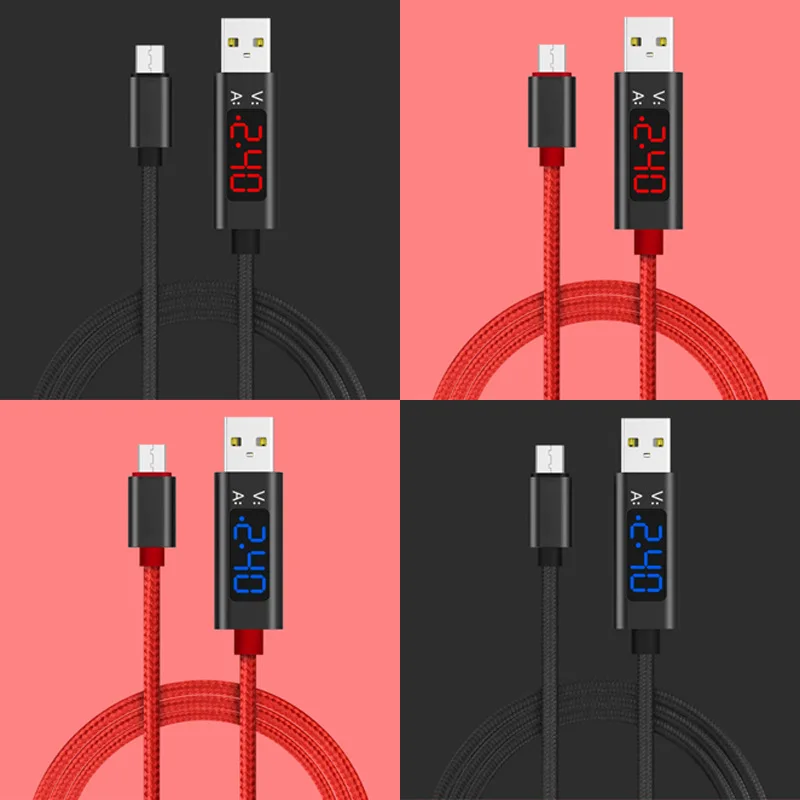 Type C/Micro USB/Lightning Быстрая зарядка USB кабели с током и дисплеем напряжения для Iphone huawei XiaoMi samsung