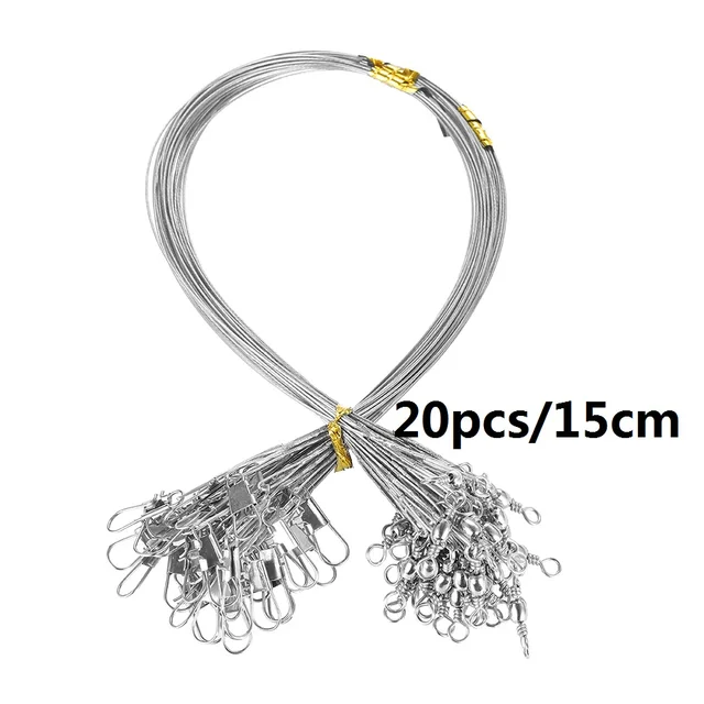 20PCS Anti Bite Steel Fishing Line Steel Wire Leader With Swivel Fishing Accessory Lead Core Leash Fishing Wire 15CM-40CM Silver 15cm