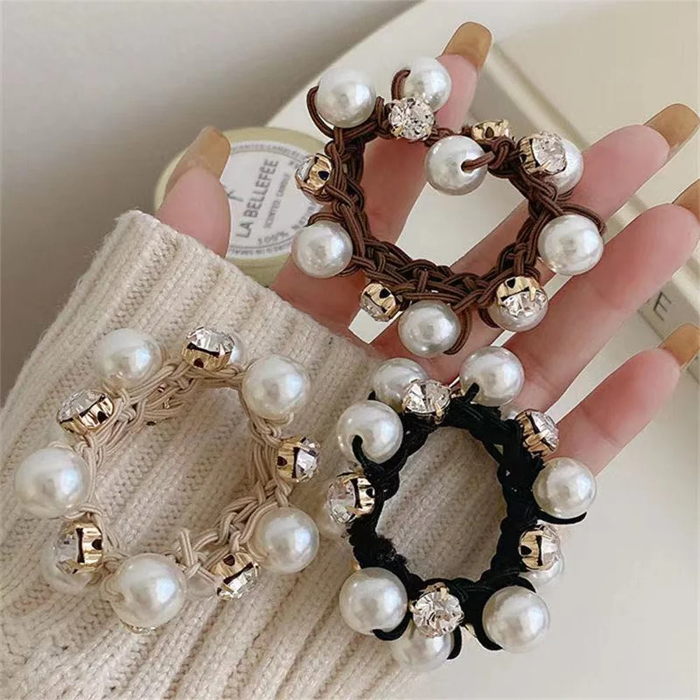 Elegant Pearl Hair Rope Bracelet Dual-Use Hair Ring Ball Head Tie Ponytail Rubber Band Female Ornament Accessories Present mini hair clips