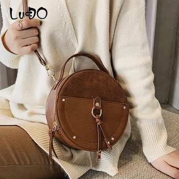

LUCDO Vintage Scrub Leather Round Designer Handbags Luxury Crossbody Bag For Women 2020 New Ladies Shoulder Messenger Bag Totes