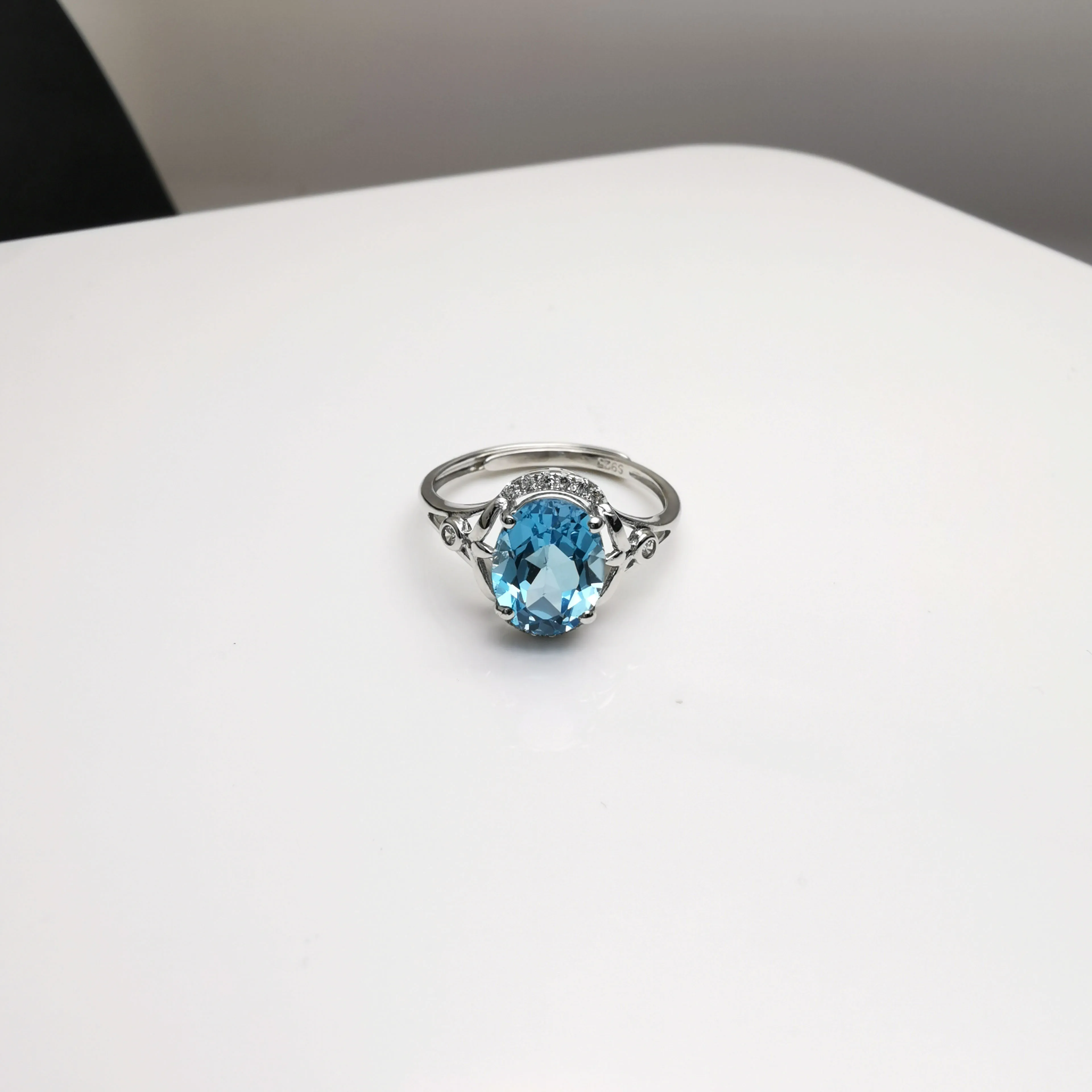 blue sky topaz Natural Blue Topaz Solitaire 925 Sterling Silver adjustable Ring for Women Ring Silver 925 Gemstones Jewelry Christmas gift - Цвет камня: blue sky topaz