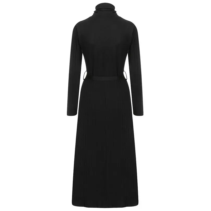 Fashion Women Turtleneck Winter Dresses 2019 Slim Casual Long Sleeves Dress Solid Color Swing Party Dress Vestidos платье 3Y26 (6)