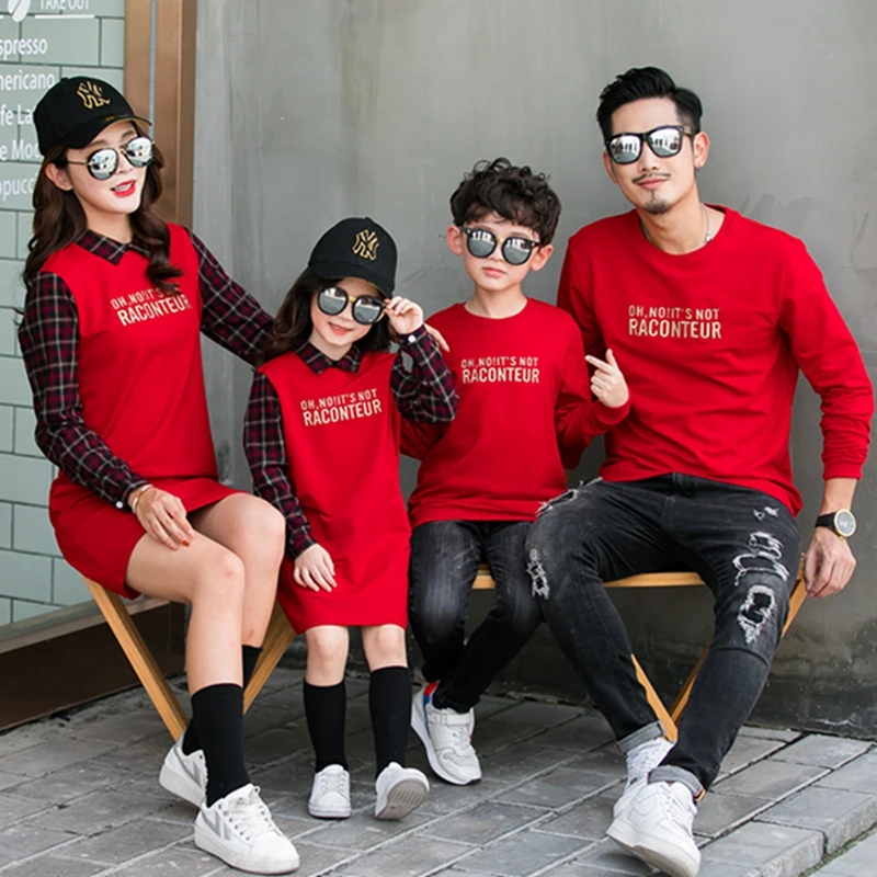 New Autumn Family Matching Outfits Mom And Daughter Fashion Embroidery Dress Dad Son Sweatshirt Children Long Shirts