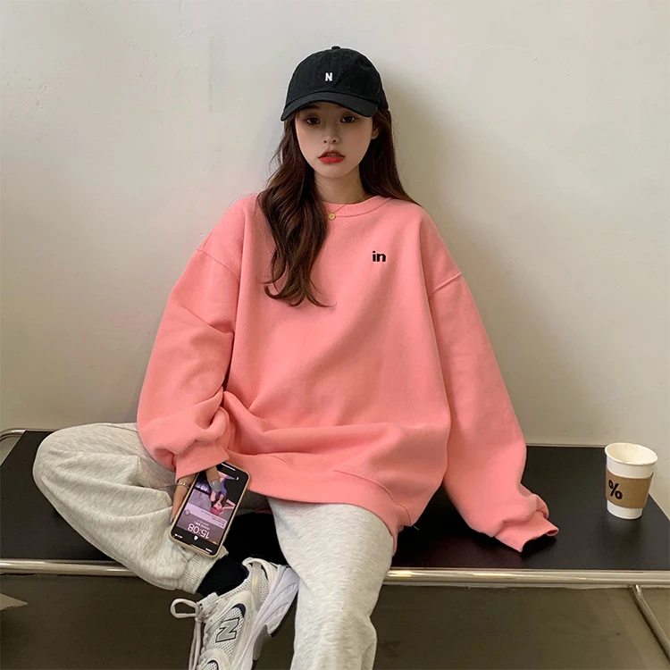 Korea Style Sweatshirt Woman Fleece Hoodie Girl Teenager's Pullover Pink  Black Blue Gray sweat oversize Top Women clothing - AliExpress