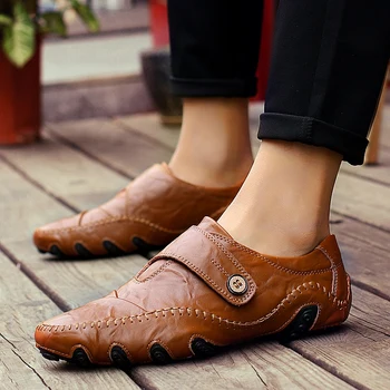 

KPOCCOBKN Men Loafers Casual Driver Slip on Luxury Shoes Cow Leather Rubber Summer Handmade Genuine Leather Full Grain Leather