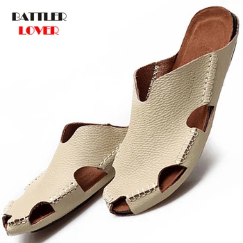 

New Quality Genuine Cow Leather Non-slip Slippers Men Beach Sandals Comfortable Summer Shoes Mens Slippers Classics Flip Flops