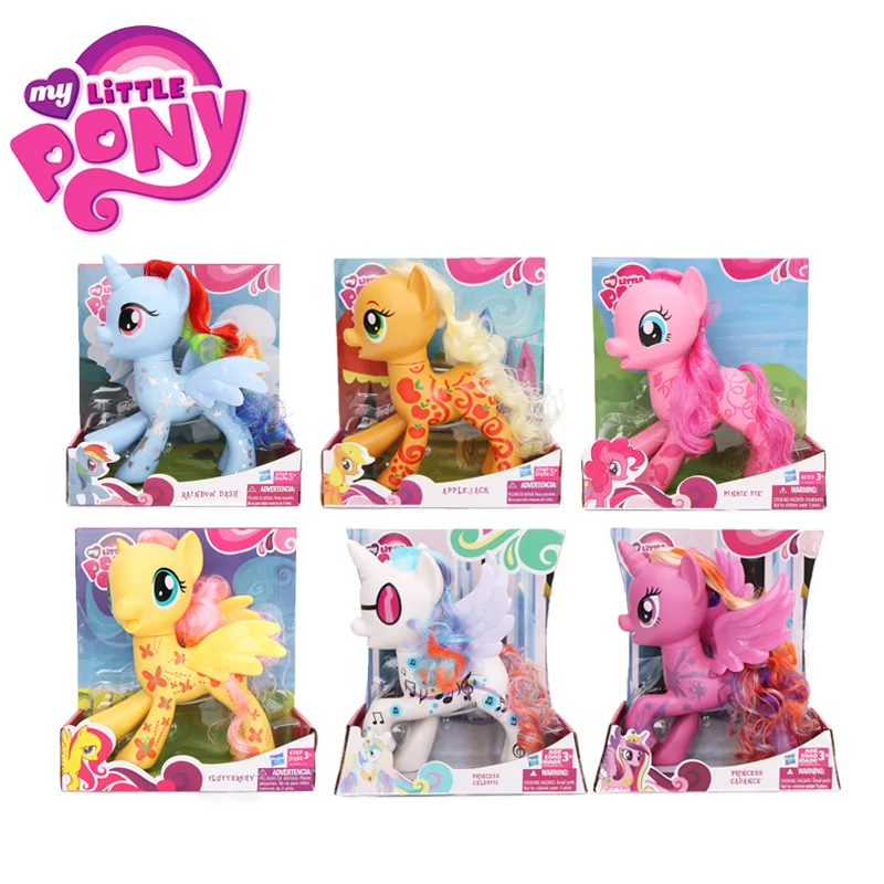 box 6 шт. 21 см игрушки My Little Pony Принцесса Селестия всех цветов радуги; платье маленькие пони Apple Jack ПВХ фигурки куклы пони и крылышками на спине и отдельны «Крылья» Рождество Gif - Цвет: box