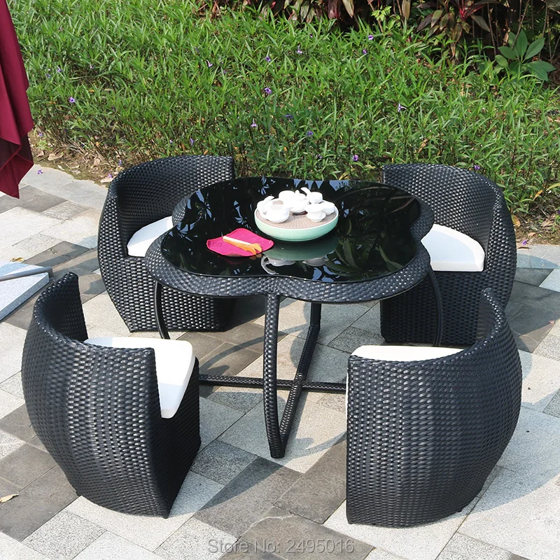 5 Pcs Teras Outdoor Furniture Set Kursi Bingkai Logam Meja Makan Set Untuk Taman Semua Cuaca Anyaman Rotan Makan Set Garden Furniture Set Aliexpress