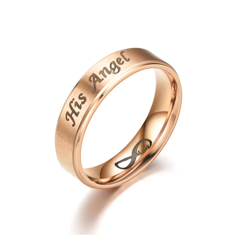 AsJerlya 6mm Couple Rings Her Demon His Angel Black Ring For Women Men Stainless Steel Eternal LOVE Jewelry Accessories 2