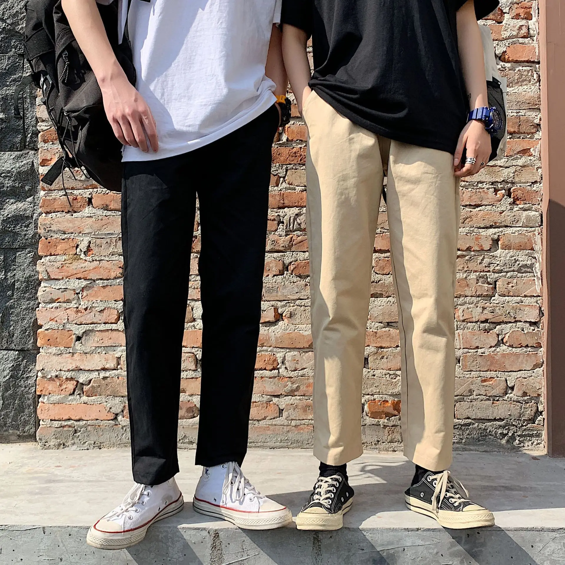 

Summer Thin Section BOY'S Casual Pants Straight-Cut Loose-Fit Wide-Leg Black And White with Pattern Capri Pants Sub-Men's Trend