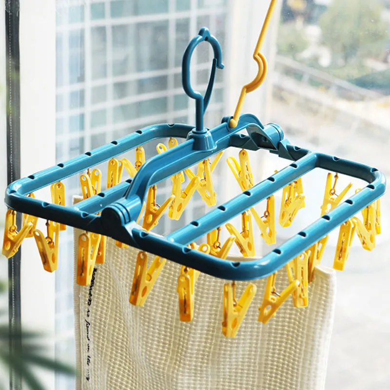 

Drying Rack Foldable Household Non-Slip Windproof Hanger Multifunctional Hanging Balcony With Clip Storage Rack Drying Rack