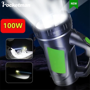 

Long Use LED Torch 100W 3000mAh Battery Powerful Lantern Camping Water Resistant Search Light With Side Night light Handle Spot